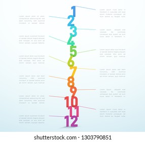 Number Steps 1 to 12 Infographic Vector Design