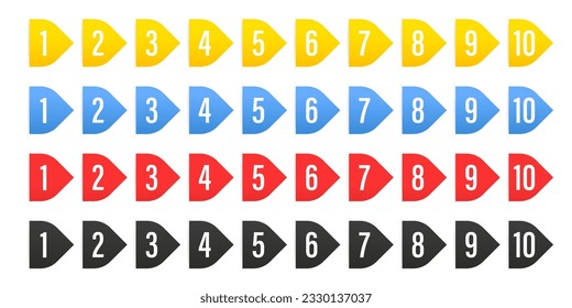 Number sticker set 1,2,3,4,5,6,7,8,9. Vector graphic elements. Web icon. Colored stickers. Vector illustration