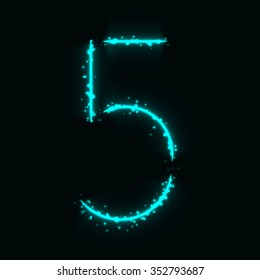 Number symbol of aqua lights on dark background