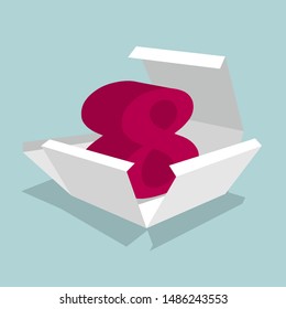 The number symbol is in the box. Isolated on blue background.