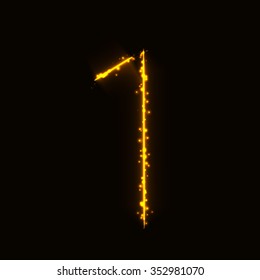 Number symbol of gold lights on dark background