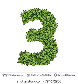 Number symbol of green leaves. Clean shape isolated on white. Vector icon easy to edit.