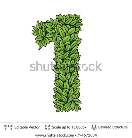 Number symbol of green leaves. Clean shape isolated on white. Vector icon easy to edit.