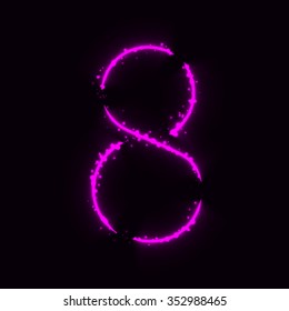 Number symbol of magenta lights on dark background