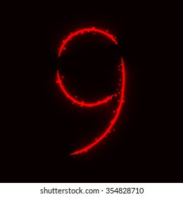 Number symbol of red lights on dark background