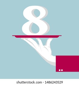 The number symbol is in the tray. Isolated on blue background.