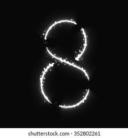 Number symbol of white lights on dark background