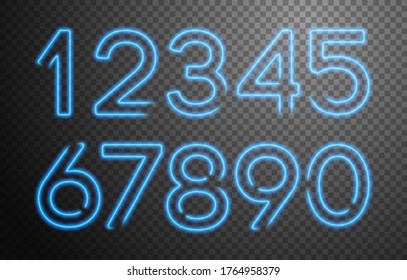 Number symbols collection, Blue neon line style. Vector illustration