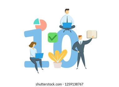 Number ten 10. Concept with keywords, letters, and icons. Colored flat vector illustration. Isolated on white background.
