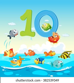 Number Ten 10 Fish Ocean Illustration Stock Vector (Royalty Free ...