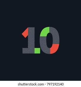 Number ten 10 Logo Icon, filled with line pattern. Vector 
