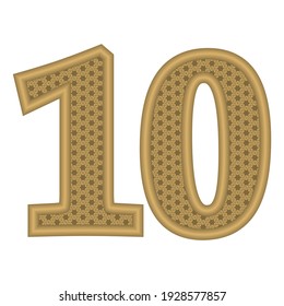 Number Ten With Arabesque Seamless Pattern Vector Illustration. Number Ten Isolated On White Background