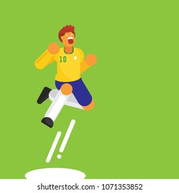 number ten Brazil soccer player jump celebration vector illustration on green background