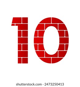 Number ten with brick logo template illustration. suitable for web, building construction company, etc
