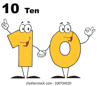 Number Ten Cartoon Character With Text