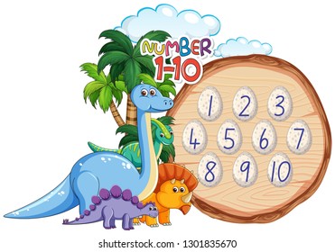 Ilustración de temas de número a diez dinosaurios
