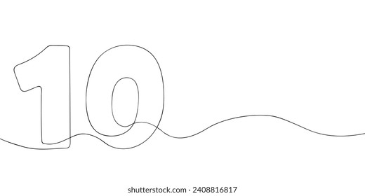 A number ten drawing in one line. Number ten vector icon.