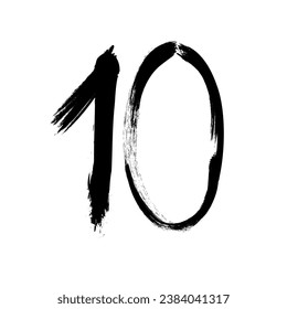the number ten with an ink brush