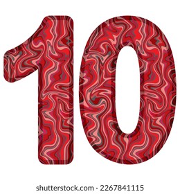 Number Ten With Liquid Marble Texture Vector Illustration. Number 10 Isolated On A White Background
