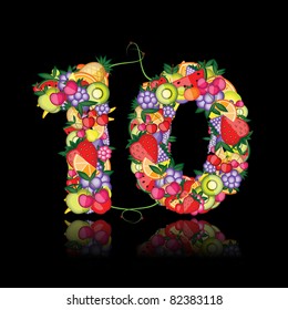 Number ten made from fruits.