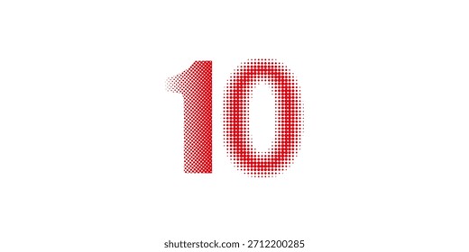 Número Dez Com Ilustração De Vetor De Padrão Pontilhado Vermelho E Branco. Número 10 Isolado Em Um Plano De Fundo Branco

