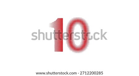 Number Ten With Red And White Dotted Pattern Vector Illustration. Number 10 Isolated On A White Background
