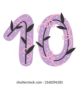 Número diez. Ilustración vectorial. Feliz cumpleaños.