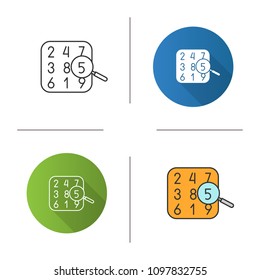 Number theory icon. Arithmetic. Learning number and counting. Flat design, linear and color styles. Isolated vector illustrations