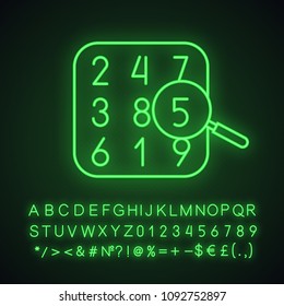 Number theory neon light icon. Arithmetic. Learning number and counting. Glowing sign with alphabet, numbers and symbols. Vector isolated illustration