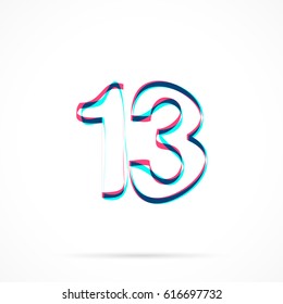 Number Thirteen, 13 hand drawn with blue and pink highlighters, isolated on a blank background.
Vector illustration, easy to edit, manipulate, resize or colorize.