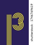 Number Thirteen 13 made out of concentric yellow lines isolated on purple background