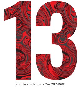 Número Treze Com Padrão Preto E Vermelho Abstrato