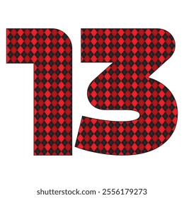 Number Thirteen With Argyle Pattern Vector Illustration. Number 13 Isolated On A White Background
