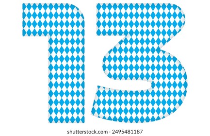 Number Thirteen With Bavarian Oktoberfest Seamless Pattern Vector Illustration. Number 13 Isolated On A White Background
