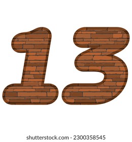 Número Trece En la ilustración del vector de estilo ladrillo. Número 13 Con Textura De Ladrillo Aislada En Fondo Blanco