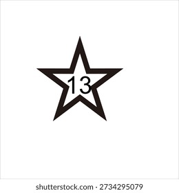 Number Thirteen Star Icon Isolated on White Background