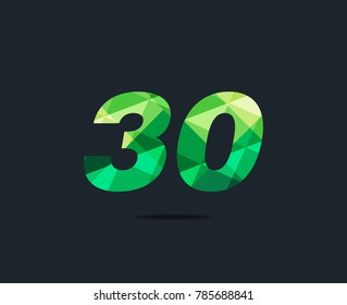 Number thirty 30 Logo Icon, filled with geometric pattern. polygon letter. Vector Element.