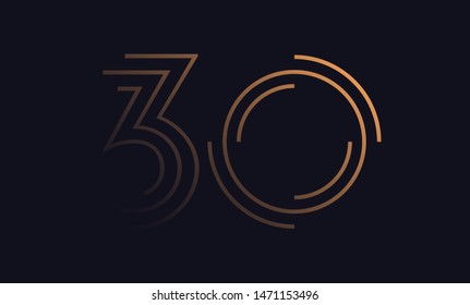 Number thirty / 30 vector font alphabet, modern dynamic luxury flat design for your unique elements design ; logo, corporate identity, application, creative poster & more 