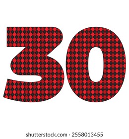 Number Thirty With Argyle Pattern Vector Illustration. Number 30 Isolated On A White Background
