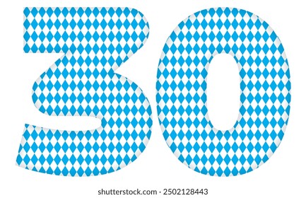 Number Thirty With Bavarian Oktoberfest Seamless Pattern Vector Illustration. Number 30 Isolated On A White Background
