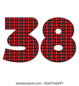 Number Thirty Eight With Argyle Pattern Vector Illustration. Number 38 Isolated On A White Background
