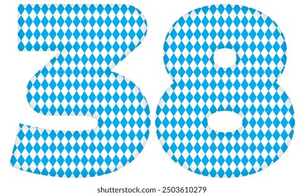 Number Thirty Eight With Bavarian Oktoberfest Seamless Pattern Vector Illustration. Number 38 Isolated On A White Background
