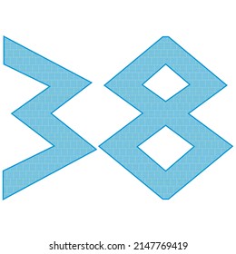 Number Thirty Eight With Greek Or Roman Ancient Font. Blue Number 38 With Traditional Greek Ornament
