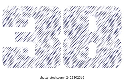 Number Thirty Eight With Hand Drawn Pattern Vector Illustration. Number 38 With Line Pattern Isolated On A White Background
