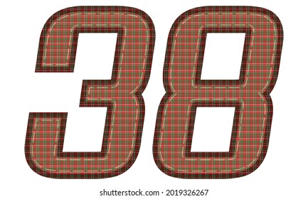 Número Treinta Y Ocho Con Ilustración Del Vector De Patrón De Plano. Tejido Colorido Número 38 Aislado En Fondo Blanco
