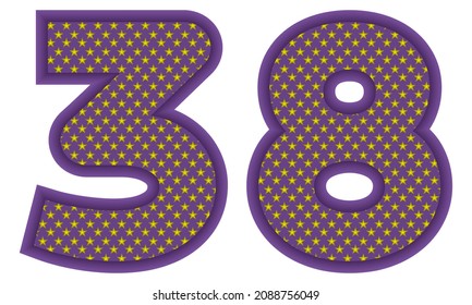 Number Thirty Eight With Star Shaped Pattern Vector Illustration. Number 38 With Star Texture Isolated On A White Background
