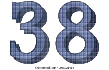 Number Thirty Eight With Textile Texture Vector Illustration. Number 38 With Plaid Pattern Isolated On A White Background
