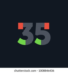 Number thirty five 35 Logo Icon, filled with line pattern. Vector 

