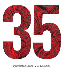 Número Treinta Y Cinco Con Patrón Negro Y Rojo Abstractas