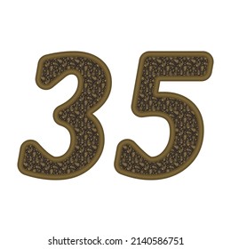 Number Thirty Five With Arabian Style Arabesque Pattern Eastern Ethnic Ornament. Number 35 Isolated On A White Background
